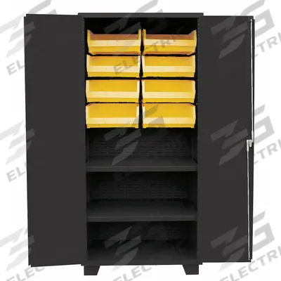 JAMCO Bin Cabinet: 36 in x 24 in 78 in, 2 Shelves, 8 Bins, Yellow, Solid, 14 ga Panel - Standard Bin Cabinets with Shelves