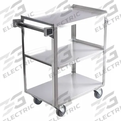 APPROVED VENDOR Utility Cart: 300 lb, 28 in L x 18 in W Shelf, 3 Shelves, Silver - Corrosion-Resistant Utility Carts