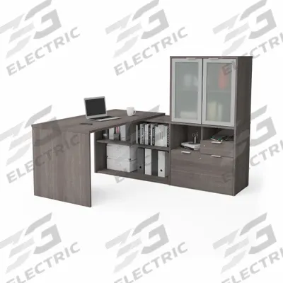 BESTAR L-Shaped Office Desk: Bark Grey, 71 1/8 in Overall Wd, 59 1/4 in Overall Dp - i3 Plus Series