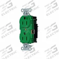 HUBBELL Receptacle: Hospital Grade, Duplex, 5-15R, Green, 125V AC, 15 A, 2 Pole / 3 Wire (MPN 8200STGN)