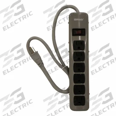 WOODS Power Strip: 6 Outlets, 5 ft Cord Lg, 15 A Current, Not UL Rated for Healthcare - Industrial Power Strips