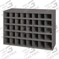 DURHAM MFG Pigeonhole Bin Unit: 34 in x 8 1/2 in x 24 in, 40 Compartments, Gray, Steel (MPN 349-95). Key specifications — attr7229: Steel; attr38869: DURHAM MFG; attr38873: Gray.