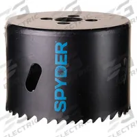 SPYDER Hole Saw: 3 1/2 in Saw Dia., 4/6 Teeth per Inch, 1 7/8 in Max. Cutting Dp, Bi-Metal (MPN 600097CF). Key specifications — attr1098070: 4/6; attr1098087: SPYDER; attr1098073: 1/2"-18.