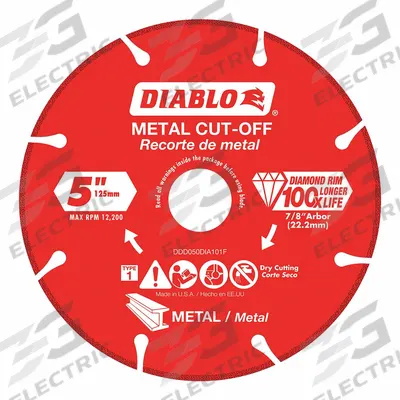 DIABLO Diamond Saw Blade: Metal, 5 in Blade Dia., 7/8 in Arbor Size, Wet/Dry, Better - Metal-Cutting Blades