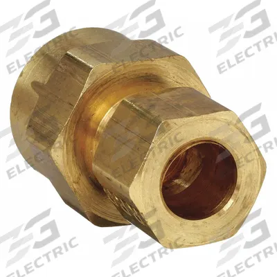 PARKER Compression Fitting Adapter: 3/8 in OD x 3/8 in Pipe Fitting Size, Compression x FNPTF - Standard Sleeve Brass Compression Fittings