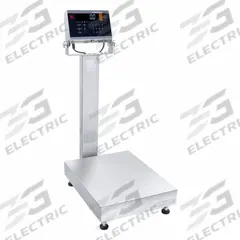 OHAUS Industrial Bench Scale: 15 3/4 in x 19 3/4 in, IP68/IP69K, Column-Mounted, Stainless Steel (MPN D61XWE150K1L7). Key specifications — Connection Ports: Bluetooth; Readability: 0.02 lb/10 g; Brand: OHAUS; Weighing Surface Material: Stainless Steel.