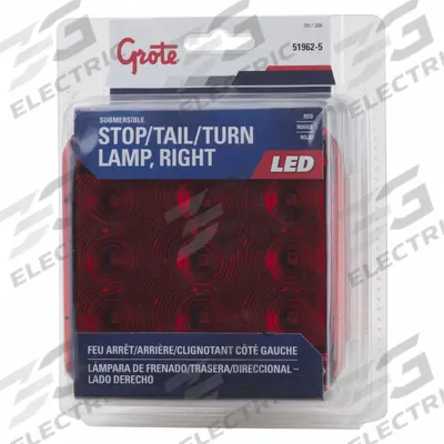 GROTE Stop/Turn/Tail Light: LED, Stop Light, Red, Square, 4 3/4 in Overall Ht - Stop Lights