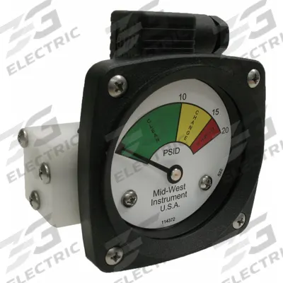 MIDWEST INSTRUMENT 3-Color Differential Pressure Indicator: 1,000 psig Max - Differential Pressure Indicators with Switch