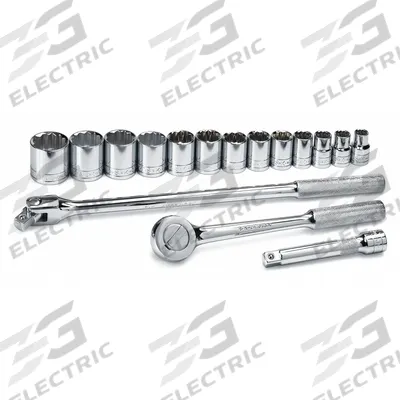 SK PROFESSIONAL TOOLS Socket Wrench Set: 1/2 in Drive, 16 Piece, 12-Point, SAE - SAE Socket Sets with Drive Tools