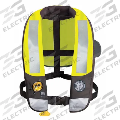 MUSTANG SURVIVAL Life Jacket: Black/Yellow, Type V, 38 lb Buoyancy - Inflatable Personal Flotation Devices