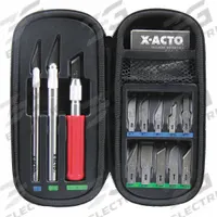 X-ACTO Precision Knife Kit: Curved/Straight/Triangular, 2 in_1 1/2 in_1 3/4 in Blade Lg, Metal (MPN X5285). Key specifications — attr307565: Metal; attr307563: Carbon Steel; attr307566: Yes; attr324883: X-ACTO.