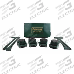 HILMAN ROLLERS Machine Roller Kit: 24,000 lb, 5 1/4 in Deck Ht, 5 7/8 in L x 5 7/8 in W, (4) Rollers (MPN KNRS-12-SLP). Key specifications — Top Plate Surface: Rubber Padded; Includes: (2) Handles; Brand: HILMAN ROLLERS; Color: Black.