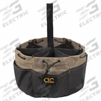 CLC Bucket Bag: 10 in W x 7 in H x 10 in L, Black, Polyester, 18 Pockets, Drawstring (MPN 1148). Key specifications — attr1118525: CLC; attr1125037: Black; attr1125041: Polyester; attr1203718: No.