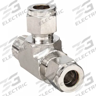 PARKER Compression Tee Fitting: 1/4 in OD x 1/4 in Pipe x 1/4 in OD Fitting Size - Double-Ferrule Stainless Steel Fittings