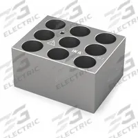 IKA Dry Block: Anodized Aluminum, 3 3/4 in Overall Wd, 3 in Overall Lg, 9 Wells, 21 3/4 mm Well Dia (MPN 4469900). Key specifications — Product Type: Dry Block Heater; Includes Thermometer Well: Yes; Material: Anodized Aluminum; Brand: IKA.