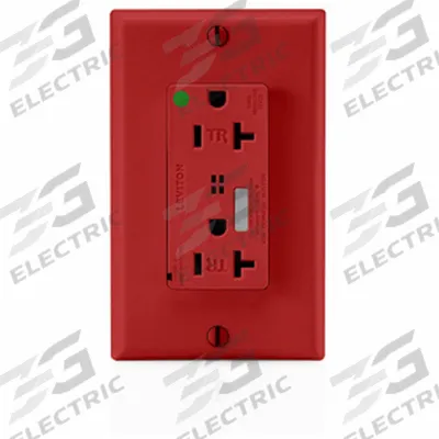 LEVITON Receptacle: Hospital Grade, Decorator Duplex, 5-20R, Red, 125V AC, 20 A - General Purpose Receptacles