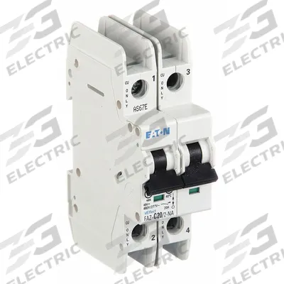 EATON Miniature Circuit Breaker: 20 A Amps, 48/96V DC, 14kA at 277/480V AC, Screw Clamp - C-Curve, 2-Pole UL489 DIN Rail-Mount Miniature Circuit Breakers