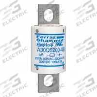 Fuses: A30QS Series, 200 A, 300 V AC, 300 V DC DC Volt Rating, Indicating (MPN A30QS200-4TI). Key specifications — Series: A30QS; Brand: MERSEN; Voltage Type: AC/DC.