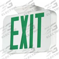 Exit Sign: LED, White, Green, 2 Faces, Ceiling/Wall, Not Battery Powered, Without Battery Backup (MPN CAG). Key specifications — Voltage: 120/277 V AC; Directional Indicators: Universal Field Selectable Chevrons; Text Color: Green; Brand: COMPASS; Emergency Battery Backup: No; Housing Color: White; Lighting Technology: LED; Remote Capable: No.