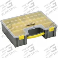 WESTWARD Compartment Box: 13 1/8 in x 16 1/2 in x 4 1/2 in, Black/Yellow, 8 Compartments (MPN 2HFT2). Key specifications — ESD Conductive: Not Electrostatic Discharge Conductive; Color: Black/Yellow; Brand: WESTWARD; Material: Plastic.