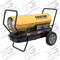 MASTER Portable Oil and Kerosene Torpedo Heater: Wheeled Mounted, 5,375 sq ft Heating Area (MPN 215TMHD-KFA). Key specifications — Key Features: Built-In Air Pressure Gauge and Thermostat for Efficient Operation; Portability: Wheeled Mounted; Brand: MASTER; Overall Dimensions - H x L x D: 45 in x 26 in x 24 in.