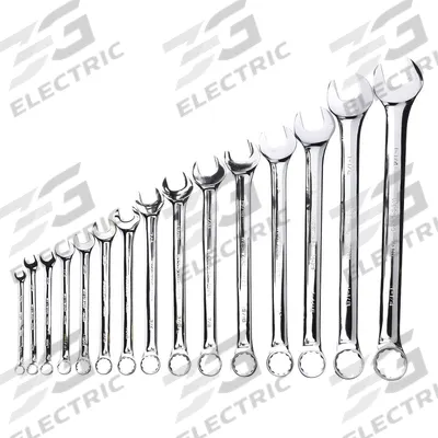 WESTWARD Combination Wrench Set: Alloy Steel, Chrome, 15 Tools, 15° Head Offset Angle - SAE 12-Point Combination Wrench Sets