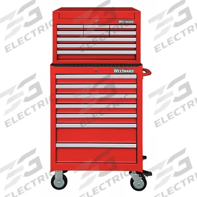 WESTWARD Tool Chest and Cabinet Combination: 16 Drawers, Light Duty, Keyed - Light-Duty Top Chest & Rolling Cabinet Combos