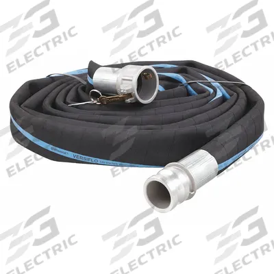 CONTINENTAL Water Discharge Hose: 2 in Hose Inside Dia., 125 psi, Black, 2 in x 2 in Fitting Size - EPDM Water Suction & Discharge Hose Assemblies with Spiral-Plied Synthetic Fabric Reinforcement