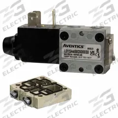 AVENTICS Solenoid Air Control Valve: Series L01, Single Solenoid, Four-Way / Two-Position, 24V DC (MPN L01SA4874000061). Key specifications — attr1076719: L01SA4874000061; attr1076777: Non-Locking; attr1076785: Solenoid Air Control Valve; attr1076787: Spring Return; attr1076800: 24V DC; attr1076739: Plug-In.