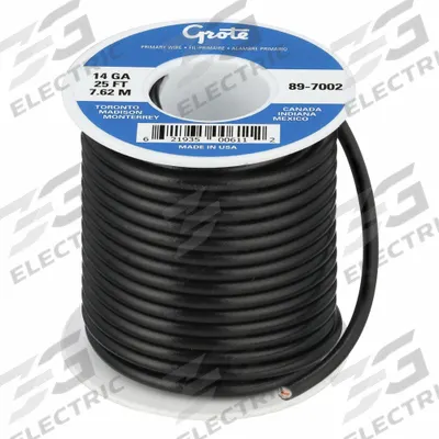 GROTE Primary Automotive Wire: GPT, 25 ft, 1 Conductor, 14 AWG, Black - PVC-Insulated General Purpose Primary Wires