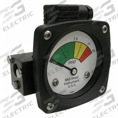 MIDWEST INSTRUMENT 3-Color Differential Pressure Indicator: 1,000 psig Max - Differential Pressure Indicators with Switch