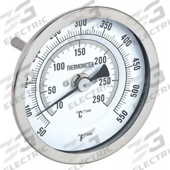 APPROVED VENDOR Dial Thermometer: 50°F to 550°F /10°C to 290°C, 2.5 in Stem Lg, 3 in Dial Dia (MPN 1NFY5). Key specifications — Accuracy: ±1.5% Above 451 °F; Brand: APPROVED VENDOR.