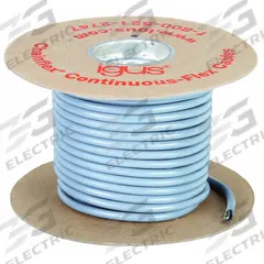 CHAINFLEX Control Cable: 18 AWG Conductor Size, 5 Conductors, PVC, 100 ft, Gray (MPN CF130US-07-05-100). Key specifications — Conductor Size: 18 AWG; Minimum Bend Radius Factor - Fixed: 5 x OD; Minimum Bend Radius Factor - Flexible: 7.5 x OD; Shielding: Unshielded; Brand: CHAINFLEX.