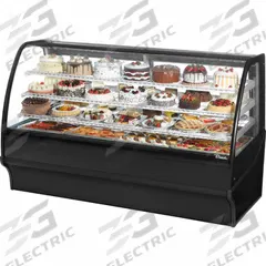 TRUE REFRIGERATION Refrigerated Merchandiser: 49 1/8 in x 77 1/4 in x 39 in, Black, Curved Glass (MPN TDM-R-77-GE/GE-B-W). Key specifications — attr1277723: TRUE REFRIGERATION; attr1277683: R-290; attr1277691: No; attr1277694: Black; attr1280716: Curved Glass; attr1280729: TDM.