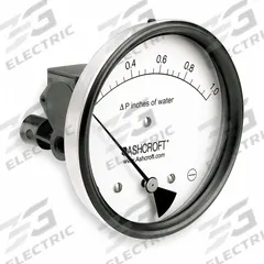 ASHCROFT Differential Pressure Gauge: Dual In-Line or Back, 1/8 in NPT Female, ±3% Gauge Accuracy (MPN 451134EDRQMXCYLM1IWD). Key specifications — Sensor Type: Diaphragm; Series: 1134; Housing Material: Glass Filled Nylon; Certificate of Calibration: Not Included; Gauge Accuracy: ±3%.