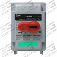LEVITON Disconnect Switch: Non-Fusible, 30 A, Single or Three Phase, 600V AC, Non-Metallic (MPN MS4X-303). Key specifications — Environment: Indoor/Outdoor; Phase: Single or Three; Handle Color: Red; Housing Material: Thermoplastic; Standards: UL508; Brand: LEVITON; For Environment: Indoor & Outdoor Rated.