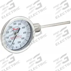 DWYER Dial Thermometer: 50°F to 500°F, ±2%Full Scale Accuracy, 4 in Stem Lg, 3 in Dial Dia (MPN BTLR34071). Key specifications — Accuracy: ±2 % Full Scale; Brand: DWYER.