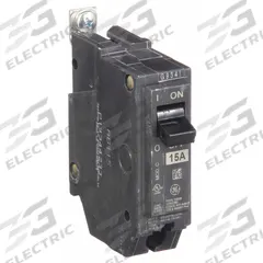 GE Miniature Circuit Breaker: THQB, 15 A, 120/240V AC, Single Phase, 10kA at 120/240V AC, Std (MPN THQB1115). Key specifications — attr195972: 15 A; attr195973: 120/240V AC; attr195974: Single; attr195975: 10kA at 120/240V AC; attr195976: Lighting Panels.