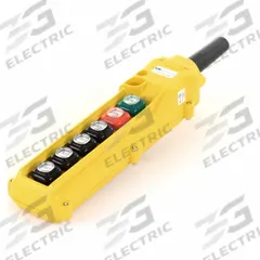KH INDUSTRIES Pendant Control Station: (6) Push Buttons, 1NO/1NC, On/Off, NEMA 4/4X (MPN CPH06-B2D-000A). Key specifications — AC Contact Rating: 5 A @ 125/240 V; Action: Maintained/Maintained/Momentary/Momentary/Momentary/Momentary; DC Contact Rating: 0.4 A @ 120 V; Enclosure Material: Thermoplastic; Hub Style: Dead-End; Legend: On/Off; Operator Configuration: (6) Push Buttons; Brand: KH INDUSTRIES.