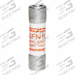 MERSEN Fuse: GFN Series, Midget, Time-Delay, 10 A, 250 V AC, 13/32 in x 1 1/2 in, Indicating (MPN GFN10). Key specifications — Series: GFN; Brand: MERSEN.
