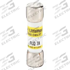 LITTELFUSE Fuse: FLQ Series, Midget, Time-Delay, 7 A, 500 V AC, 300 V DC, 13/32 in x 1 1/2 in (MPN FLQ007). Key specifications — Series: FLQ; Brand: LITTELFUSE.
