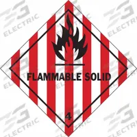 BRADY DOT Container Label: Flammable Solid, 4 in x 4 in, 4 in Label Ht, 4 in Label Wd, Vinyl, 500 PK (MPN 121068). Key specifications — Brand: BRADY; Message: Flammable Solid.