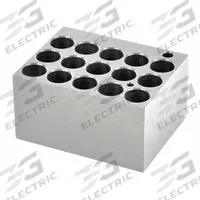 OHAUS Modular Block: Anodized Aluminum, 3 in Overall Wd, 3 3/4 in Overall Lg, 15 Wells (MPN 30400190). Key specifications — Product Type: Dry Bath Block; Includes Thermometer Well: Yes; Material: Anodized Aluminum; Brand: OHAUS.