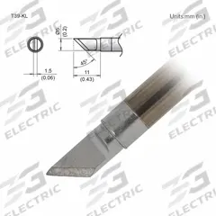 HAKKO Soldering Tip: T39 Series, Knife, 5 mm W, 11 mm Lg (MPN T39-KL). Key specifications — Brand: HAKKO; Compatible Handpiece Manufacturer Model Number: FX-9702; Manufacturer Part Number: T39-KL.