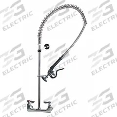 DOMINION COMMERCIAL FAUCETS Pre Rinse Faucet: Wall, 2 Mounting Holes, Brass, Chrome, Pull-Down Spout (MPN 77-9011PR). Key specifications — Brand: DOMINION COMMERCIAL FAUCETS; Color/Finish: Chrome.
