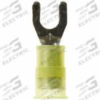 3M Fork Terminals: Yellow, Nylon, #10 Stud Size, 12 AWG – 10 AWG Wire Range, Std Fork, 600 V (MPN MNG10-10FK). Key specifications — Barrel Style: Insulation Grip; Manufacturer Part Number: MNG10-10FK; Brand: 3M.