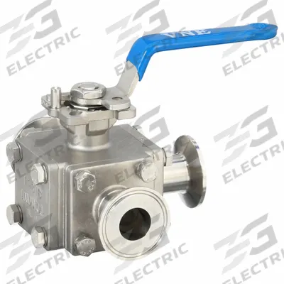 VNE Manual Three-Way Ball Valve: 1 1/2 in, 316 Stainless Steel, L Flow - 3A Compliant L-Port Stainless Steel Ball Valves