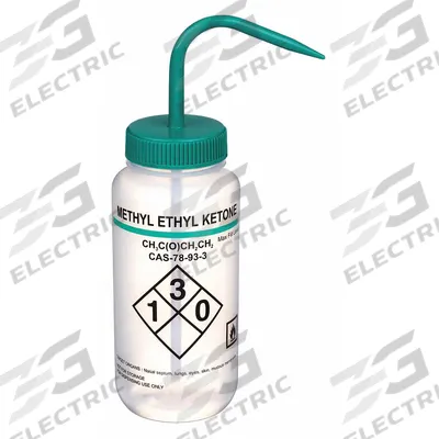 APPROVED VENDOR Wash Bottle: 500 mL, Methyl Ethyl Ketone, Green, Wide, Std Spout Spout - Wide Mouthed Standard Spout Wash Bottles