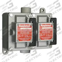 APPLETON ELECTRIC Tumbler Switch: 2 Gang, 2-Pole, 20 A, 277 V AC, Feed-Thru Hub, 3/4 in Hub Size (MPN EDSC275-R2). Key specifications — Brand: APPLETON ELECTRIC.