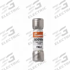 BUSSMANN Fuse: FNQ Series, Midget, Time-Delay, 3 A, 500 V AC, 13/32 in x 1 1/2 in, Non-Indicating (MPN FNQ-3). Key specifications — Series: FNQ; Brand: BUSSMANN.
